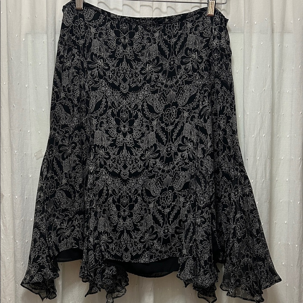 ICE Skirt Silk Size 10 Black/White Fairy Whimsigoth Dark Floral Asymmetrical